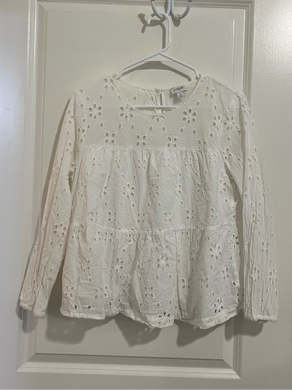 J. Crew Eyelet Tiered Long Sleeve Blouse